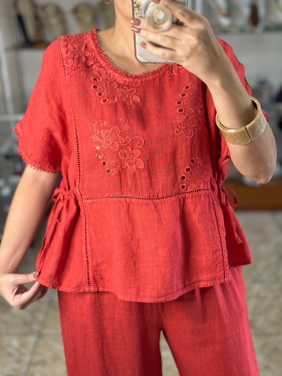 Embroidered Peplum Style Top & Pant Set (NO RETURNS OR EXCHANGE)