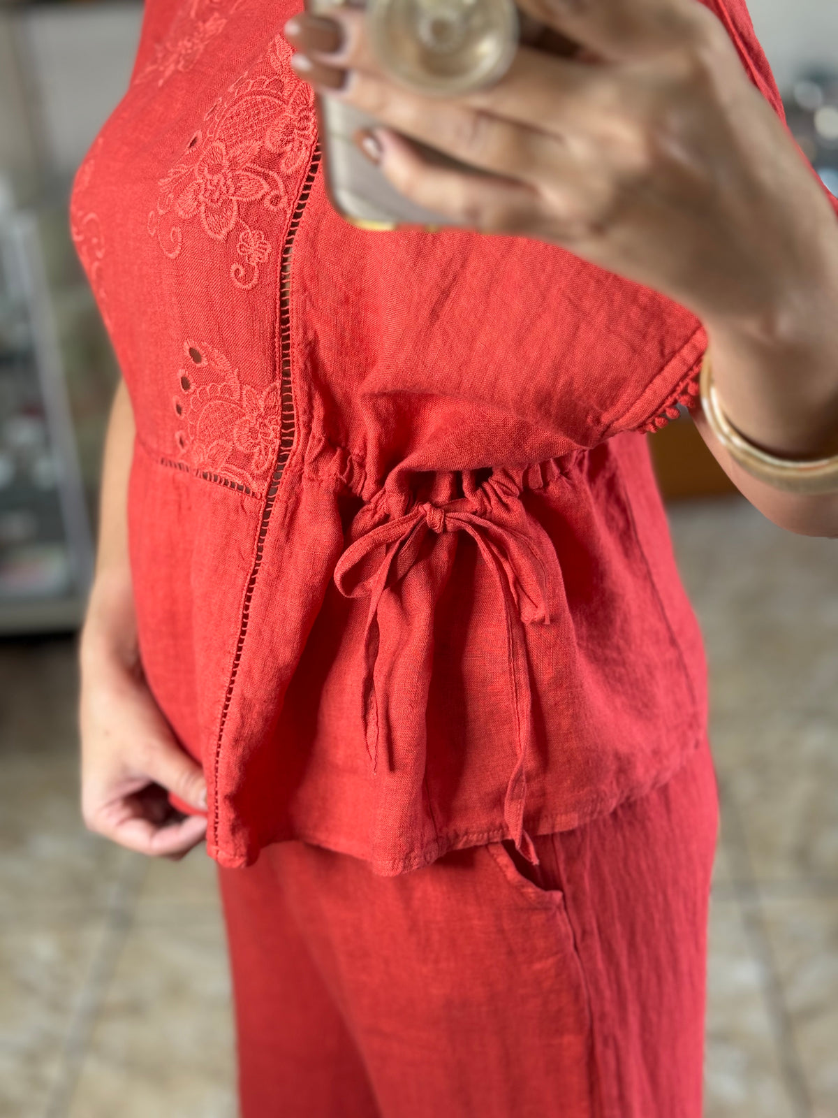 Embroidered Peplum Style Top & Pant Set (NO RETURNS OR EXCHANGE)