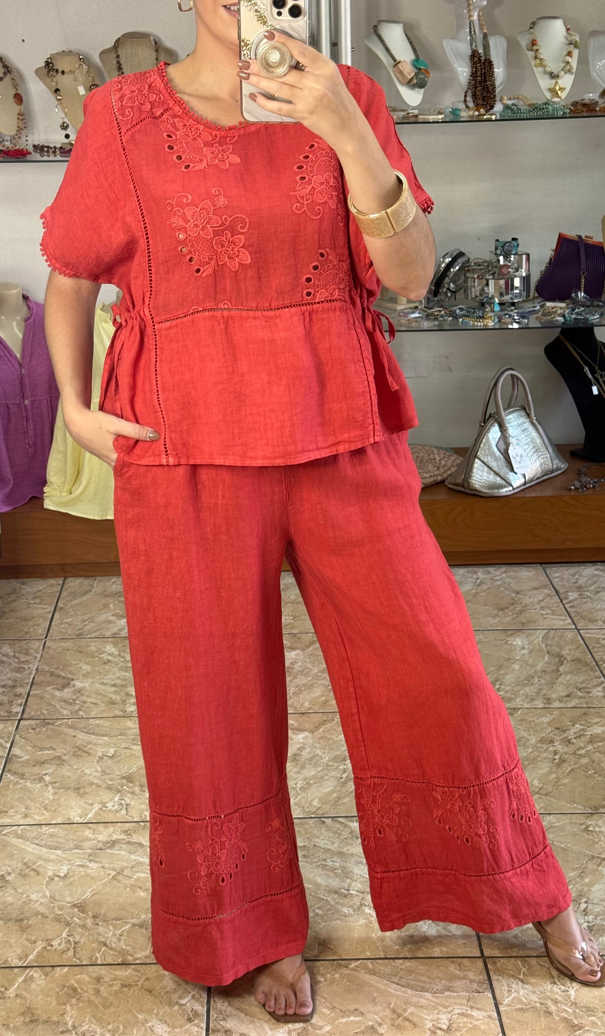 Embroidered Peplum Style Top & Pant Set (NO RETURNS OR EXCHANGE)
