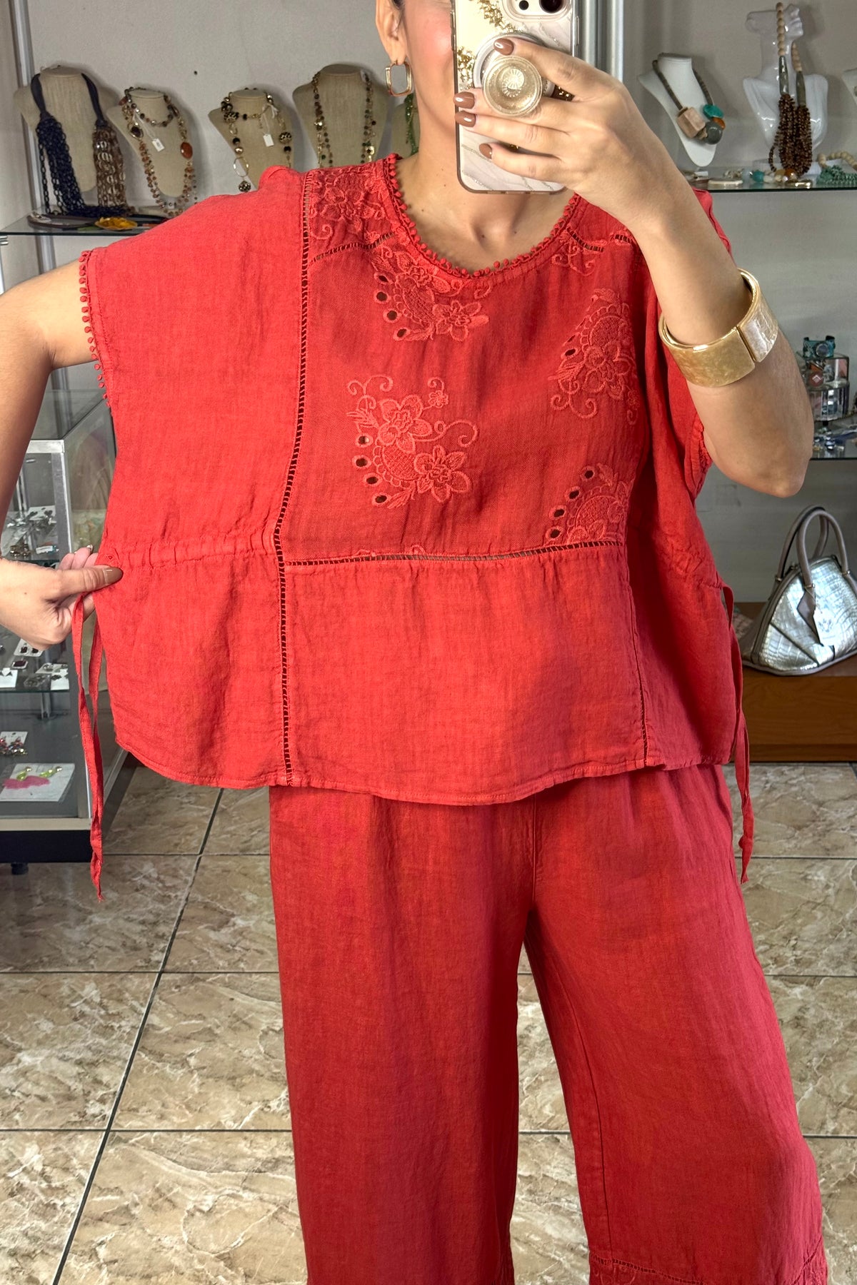 Embroidered Peplum Style Top & Pant Set (NO RETURNS OR EXCHANGE)