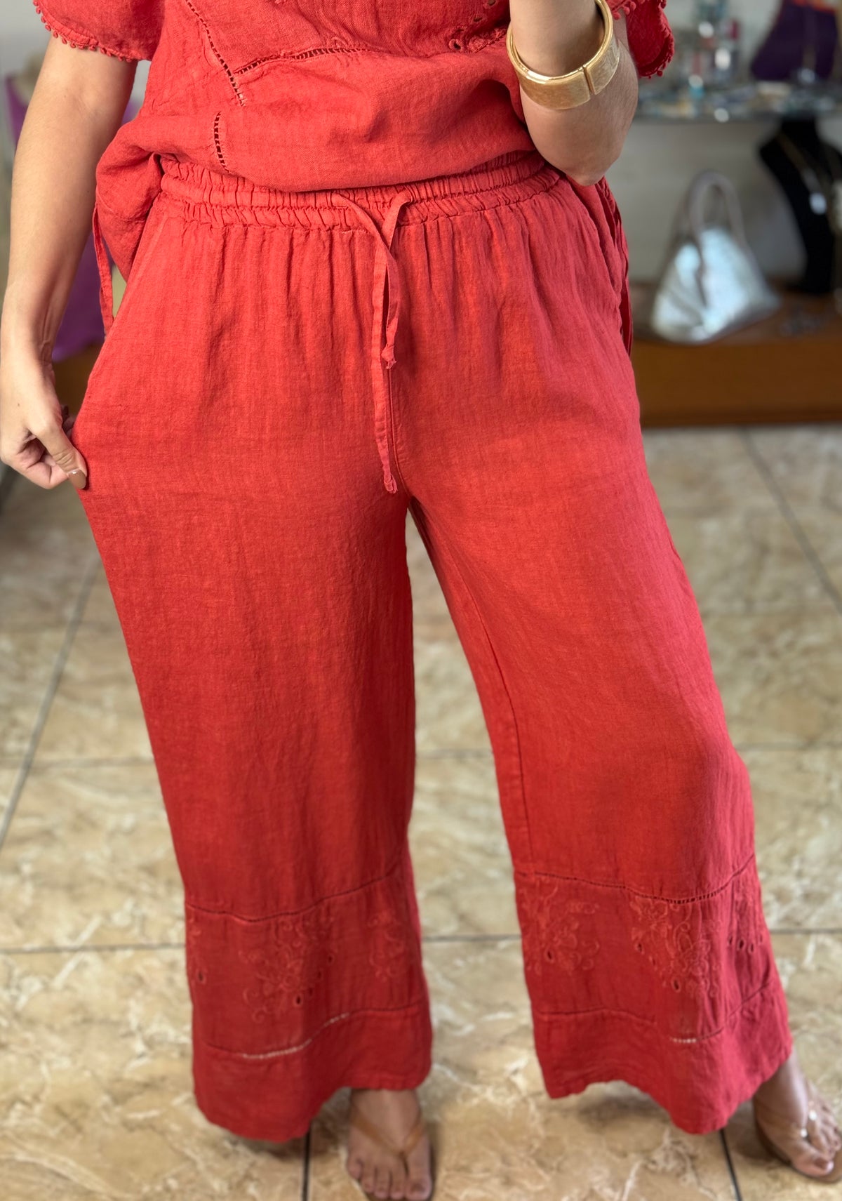 Embroidered Peplum Style Top & Pant Set (NO RETURNS OR EXCHANGE)
