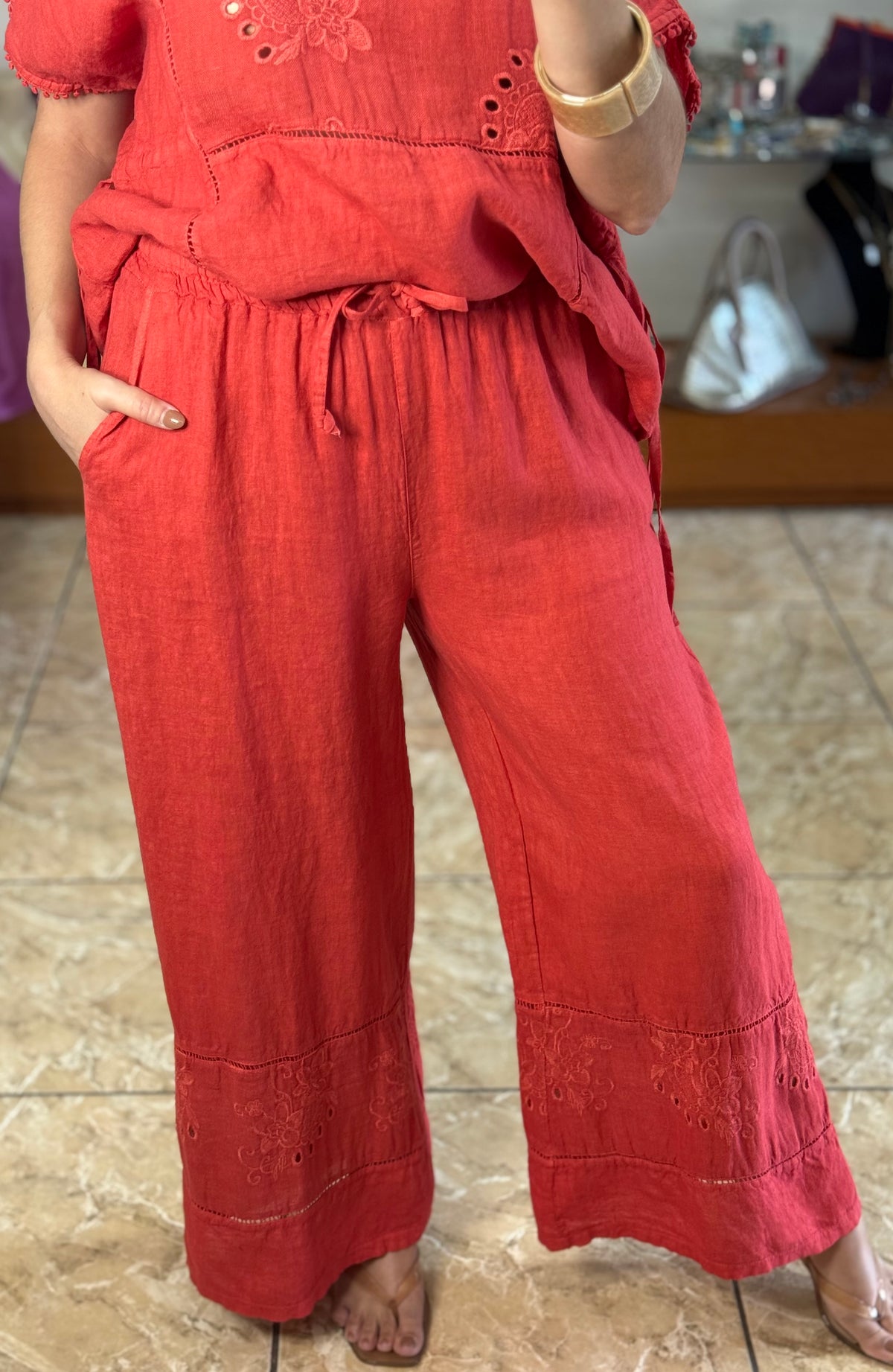 Embroidered Peplum Style Top & Pant Set (NO RETURNS OR EXCHANGE)