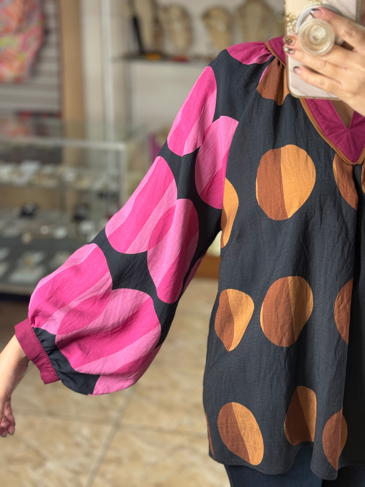 Long Sleeves Polka Dots Top
