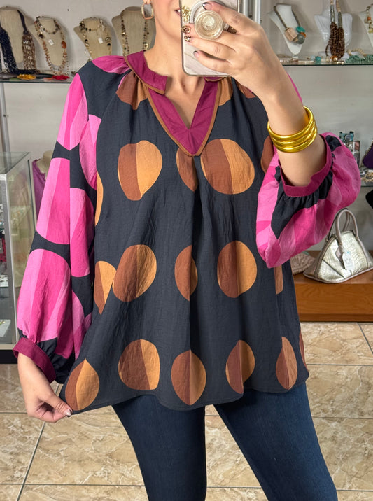 Long Sleeves Polka Dots Top