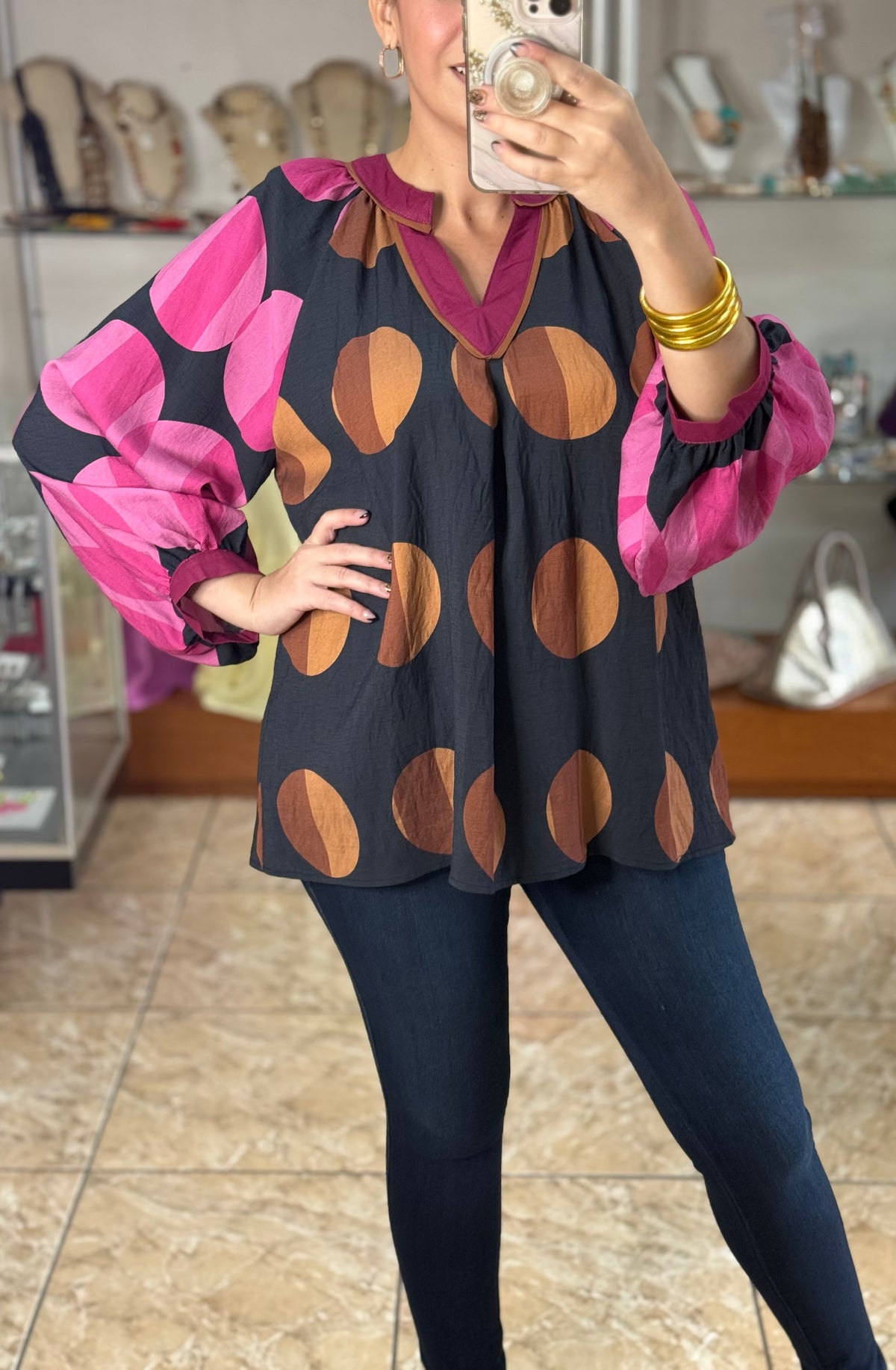 Long Sleeves Polka Dots Top
