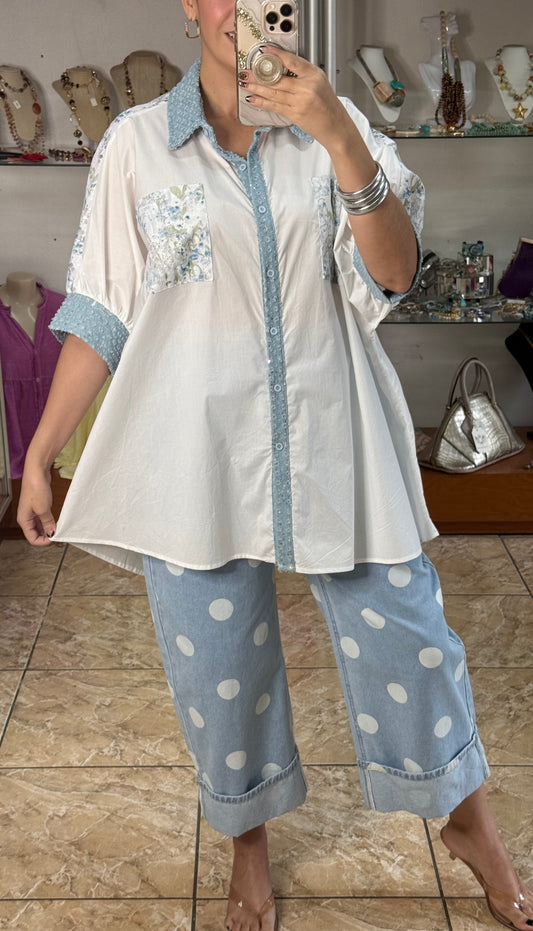 Lace & Denim Details OS Tunic Top (NO RETURNS OR EXCHANGE)