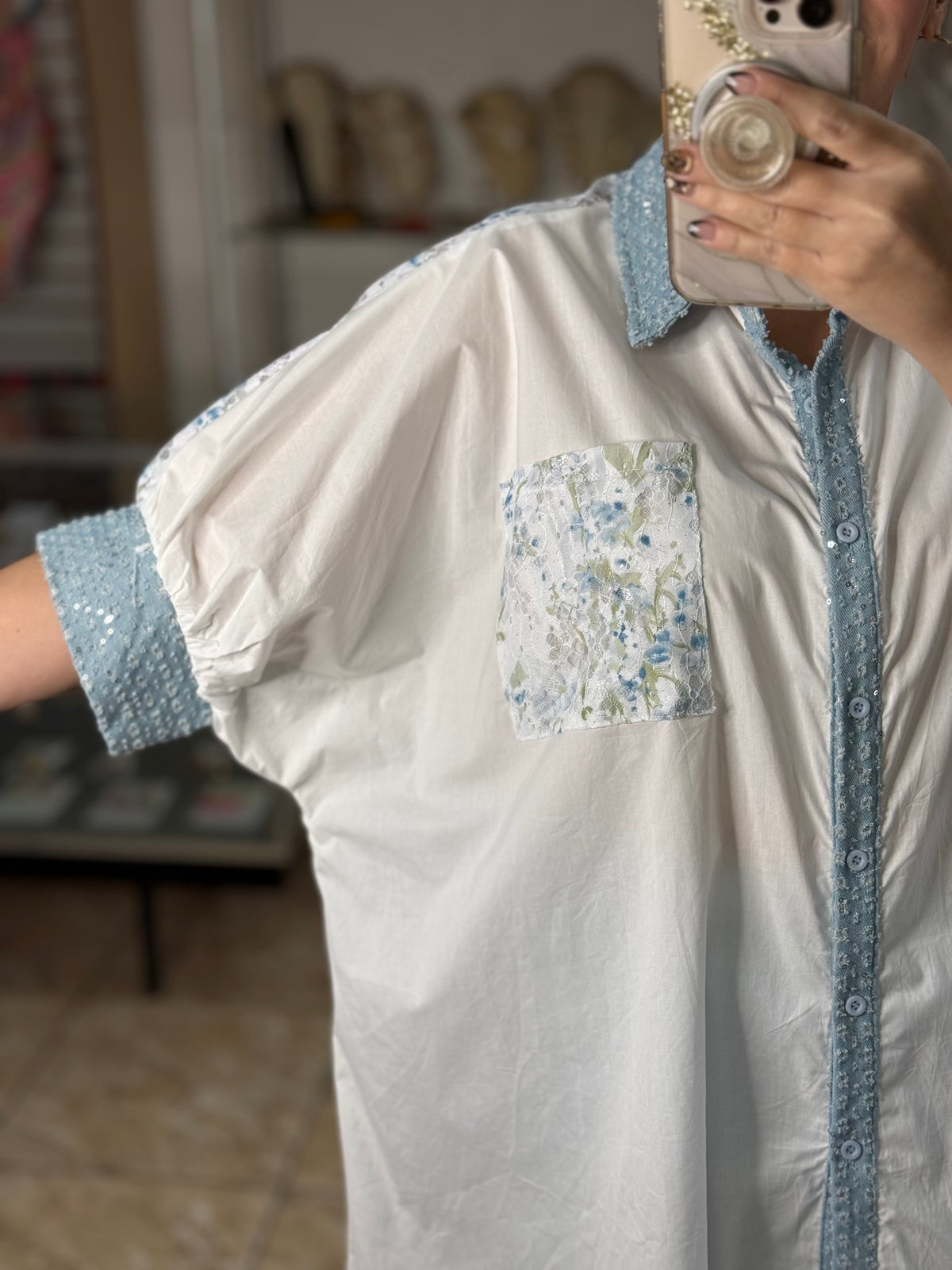 Lace & Denim Details OS Tunic Top (NO RETURNS OR EXCHANGE)