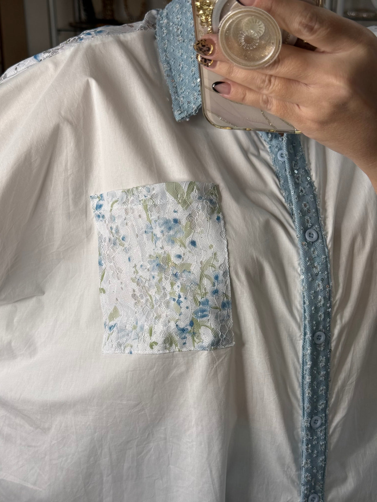 Lace & Denim Details OS Tunic Top (NO RETURNS OR EXCHANGE)