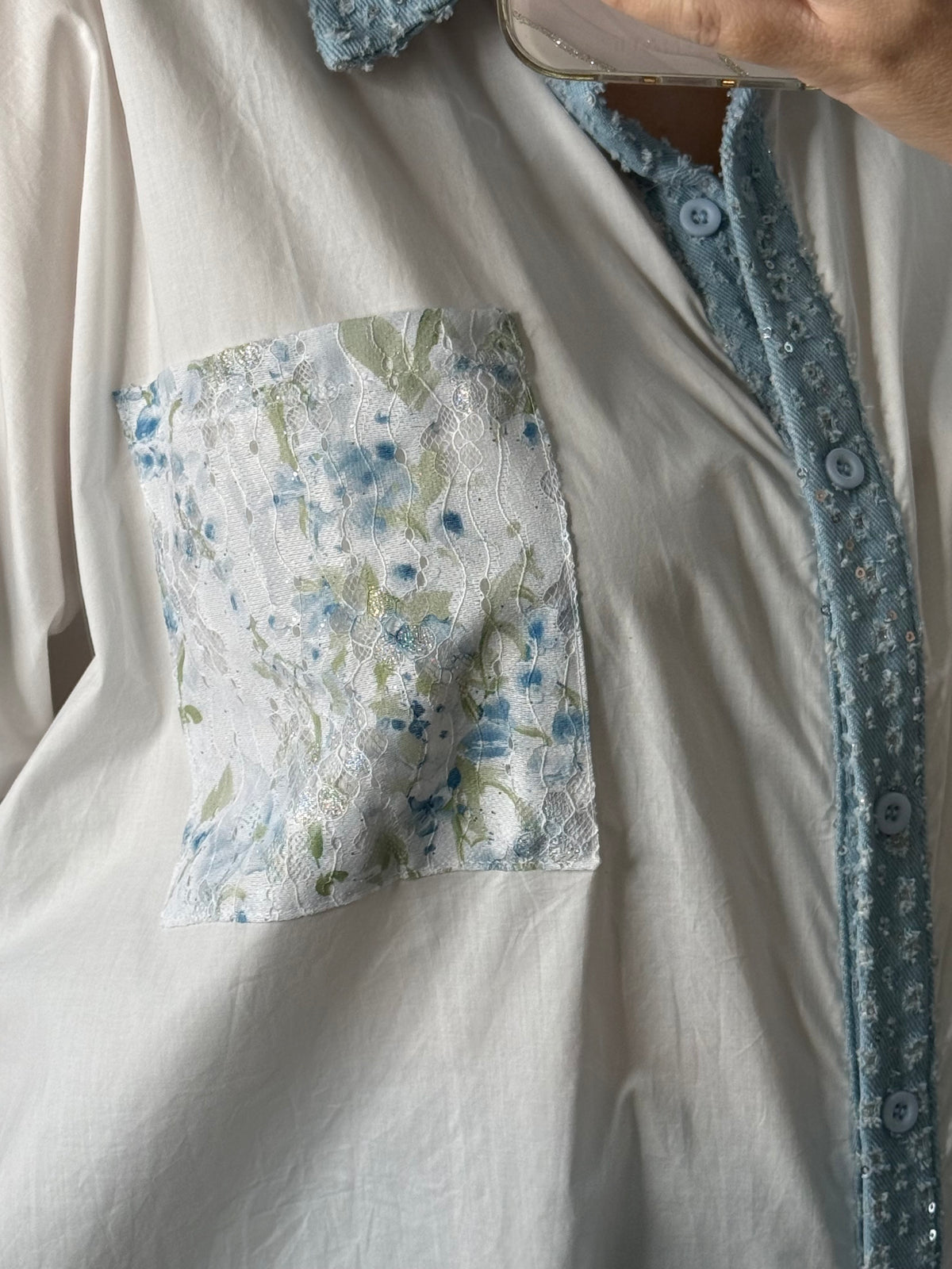 Lace & Denim Details OS Tunic Top (NO RETURNS OR EXCHANGE)