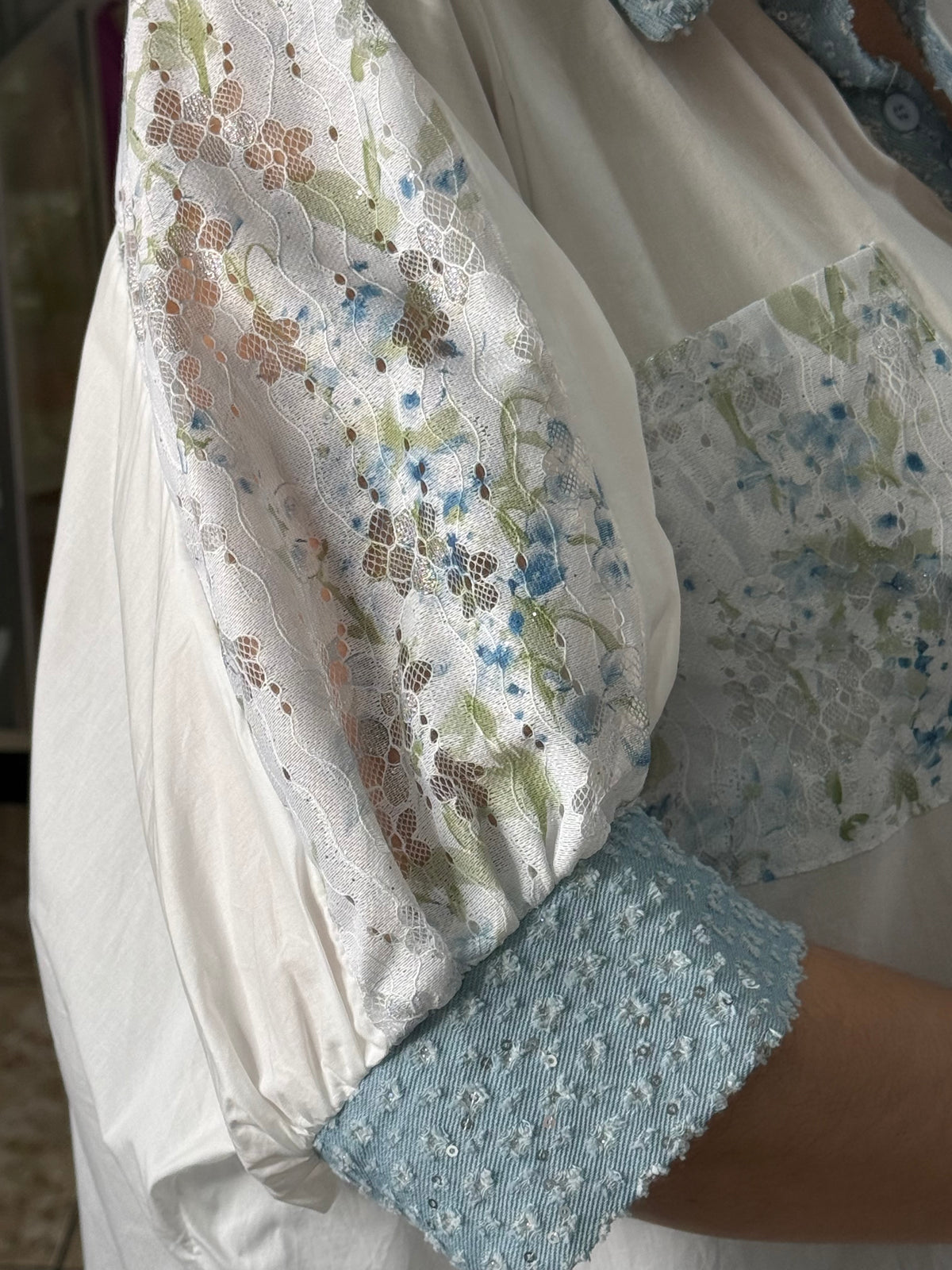 Lace & Denim Details OS Tunic Top (NO RETURNS OR EXCHANGE)
