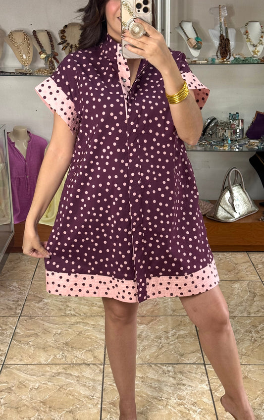 Wine/Pink Polka Dot Mini Dress