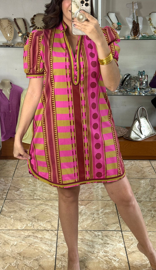 Plum Mix Puff Sleeves Mini Dress