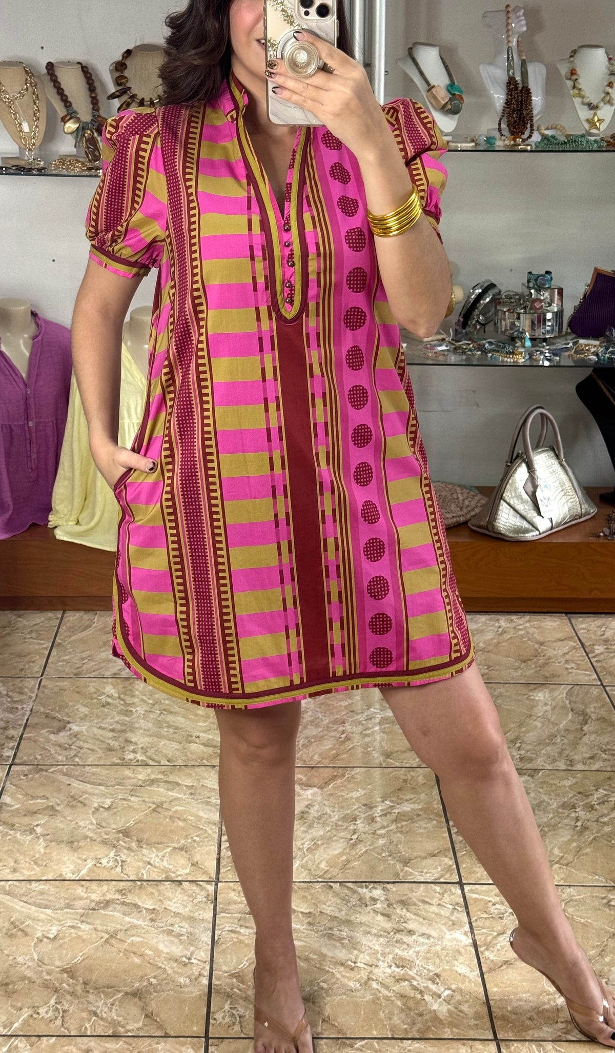 Plum Mix Puff Sleeves Mini Dress