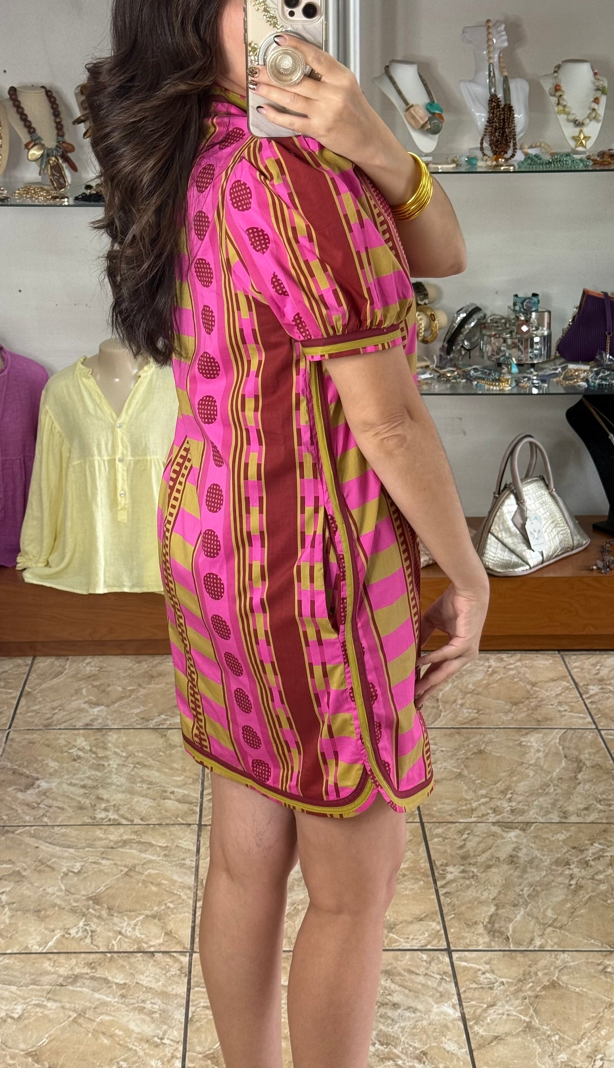 Plum Mix Puff Sleeves Mini Dress