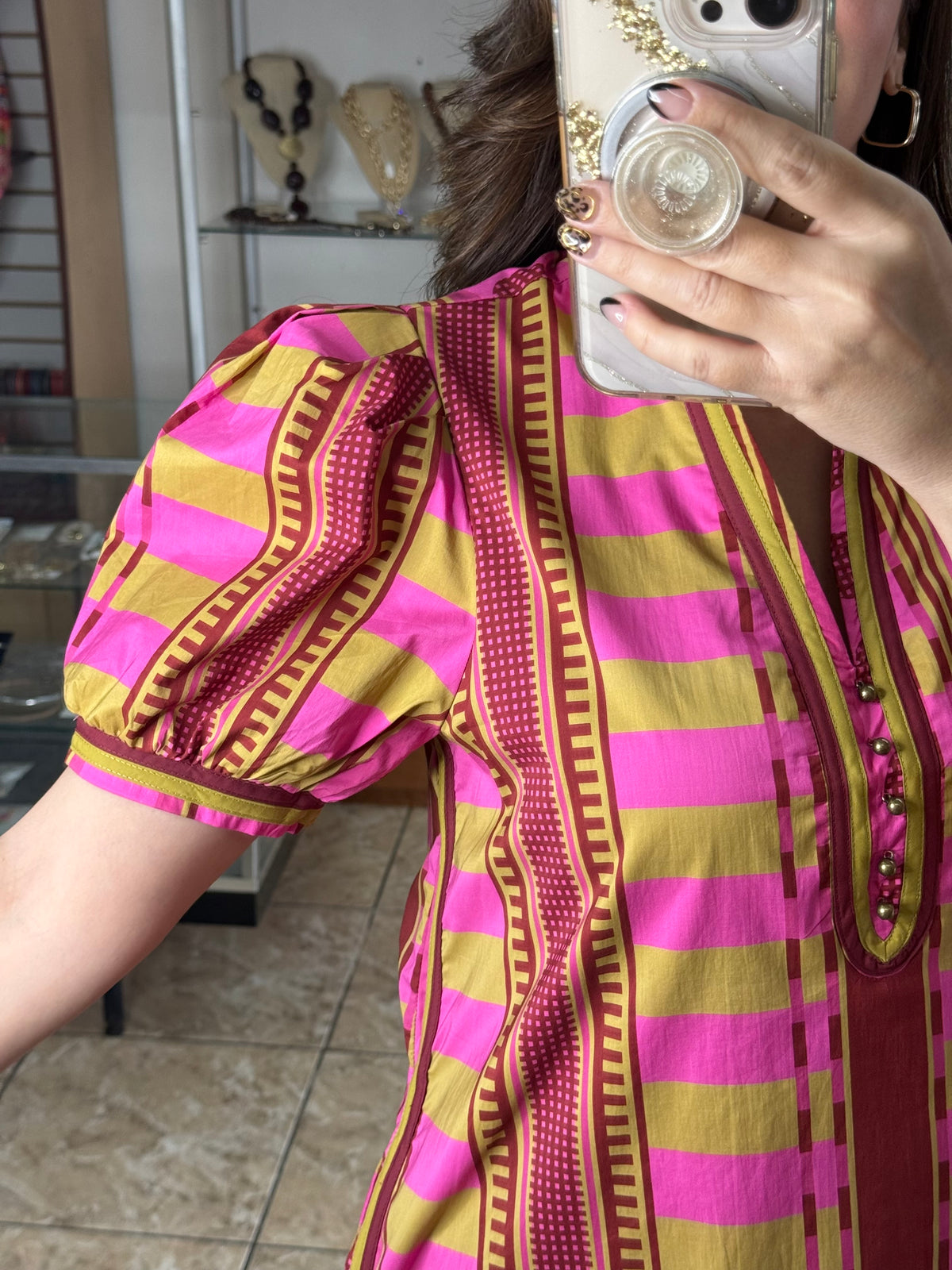 Plum Mix Puff Sleeves Mini Dress