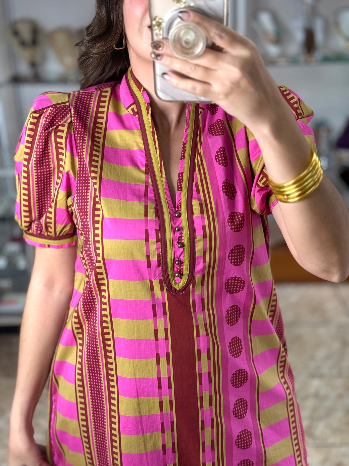 Plum Mix Puff Sleeves Mini Dress