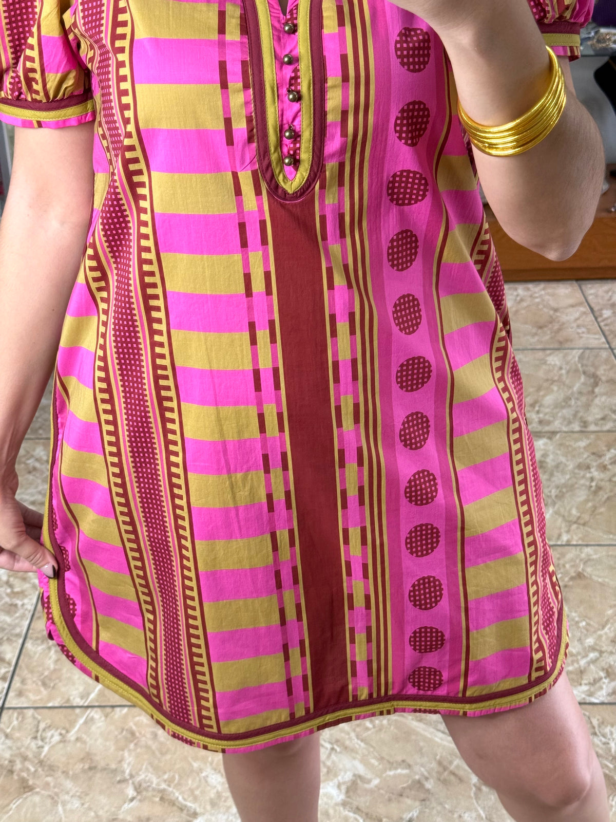 Plum Mix Puff Sleeves Mini Dress