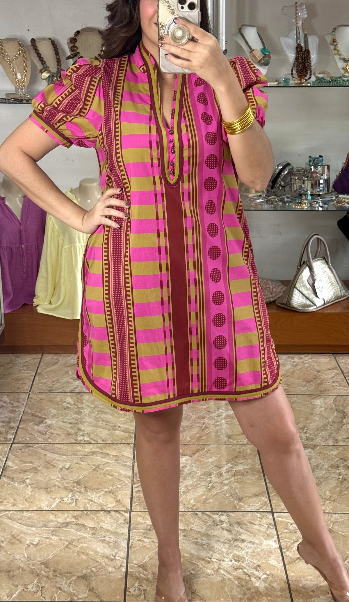 Plum Mix Puff Sleeves Mini Dress