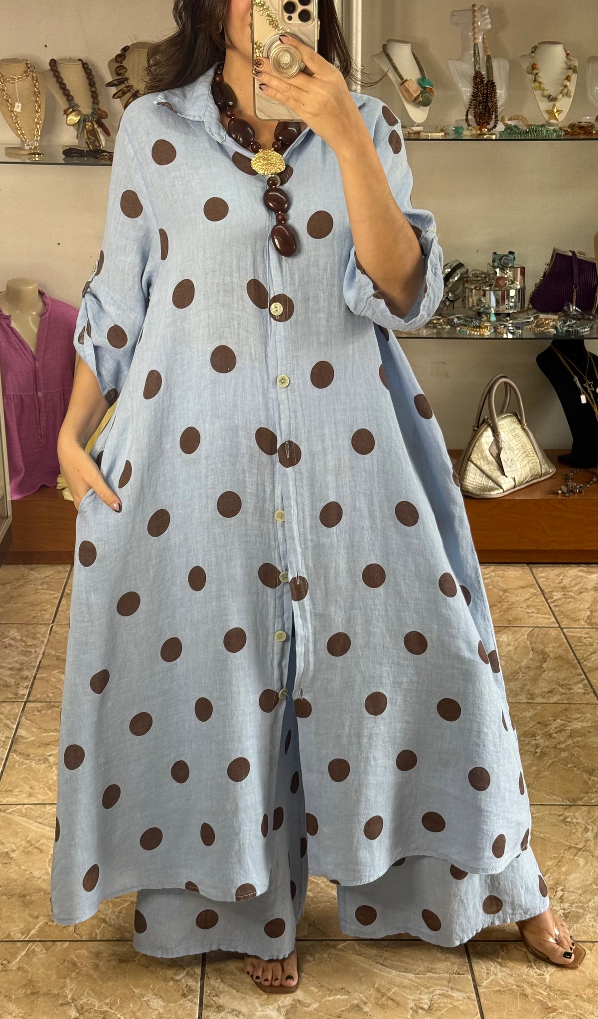 OS Polka Dots Dress/Top & Pants Set (NO RETURNS OR EXCHANGE)