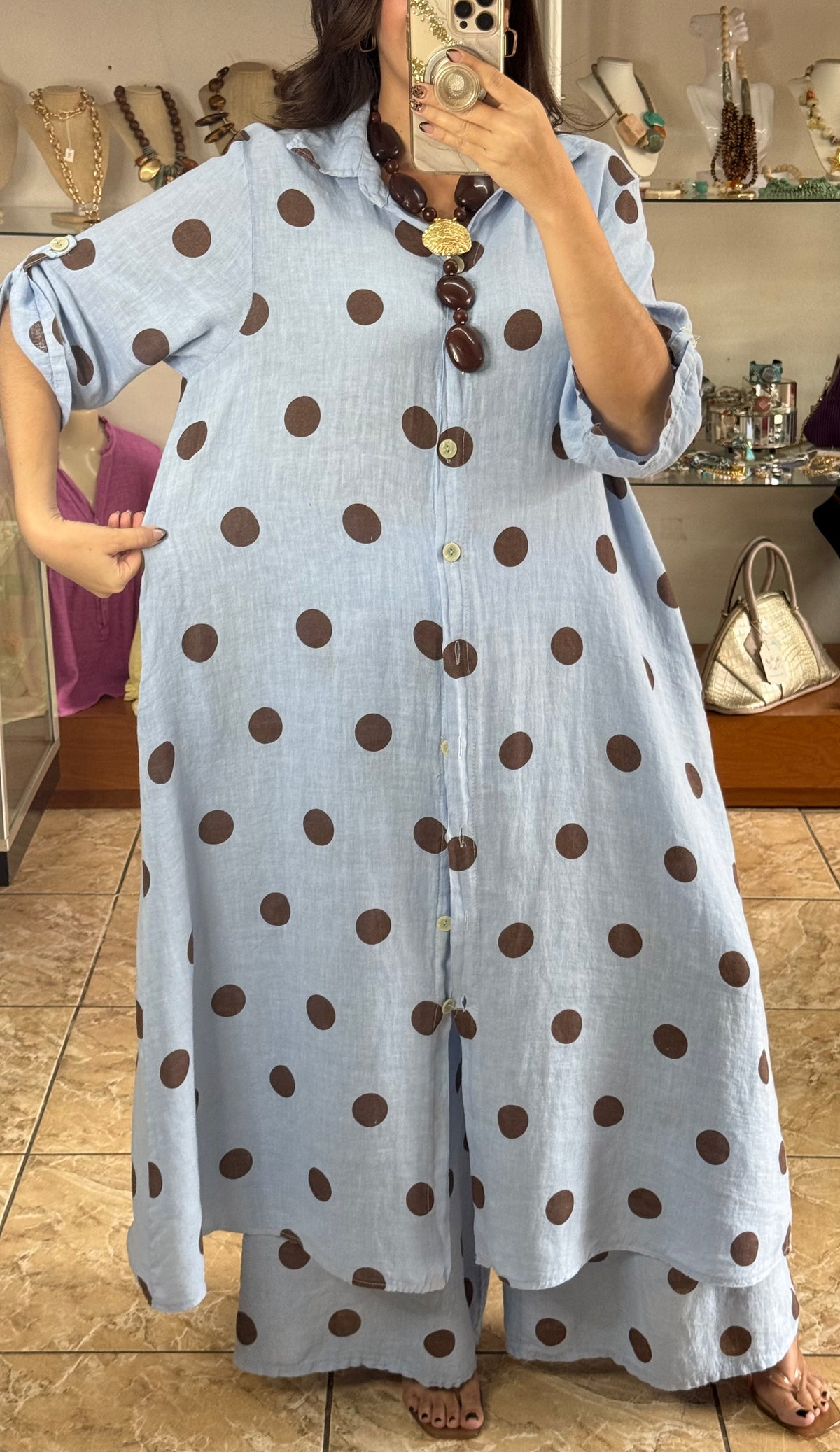 OS Polka Dots Dress/Top & Pants Set (NO RETURNS OR EXCHANGE)