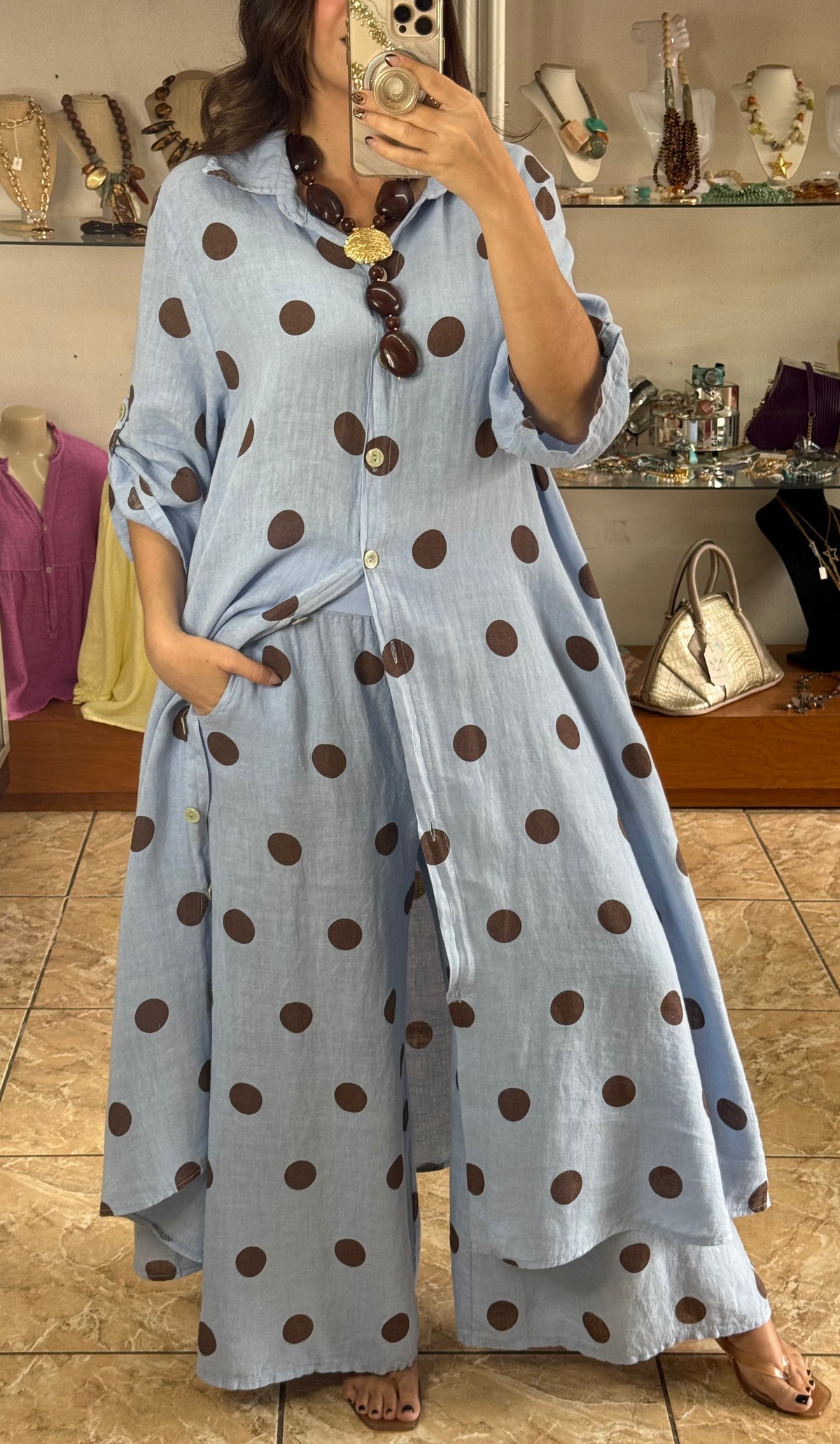OS Polka Dots Dress/Top & Pants Set (NO RETURNS OR EXCHANGE)