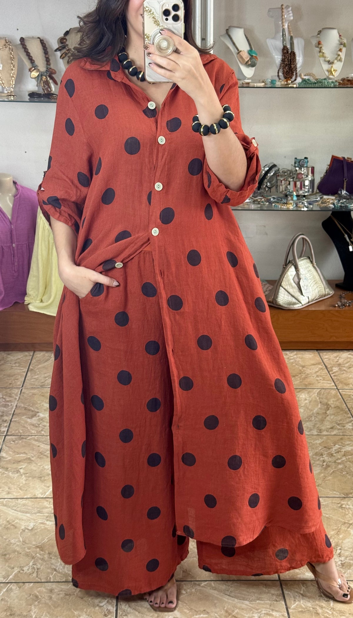 OS Polka Dots Dress/Top & Pants Set (NO RETURNS OR EXCHANGE)