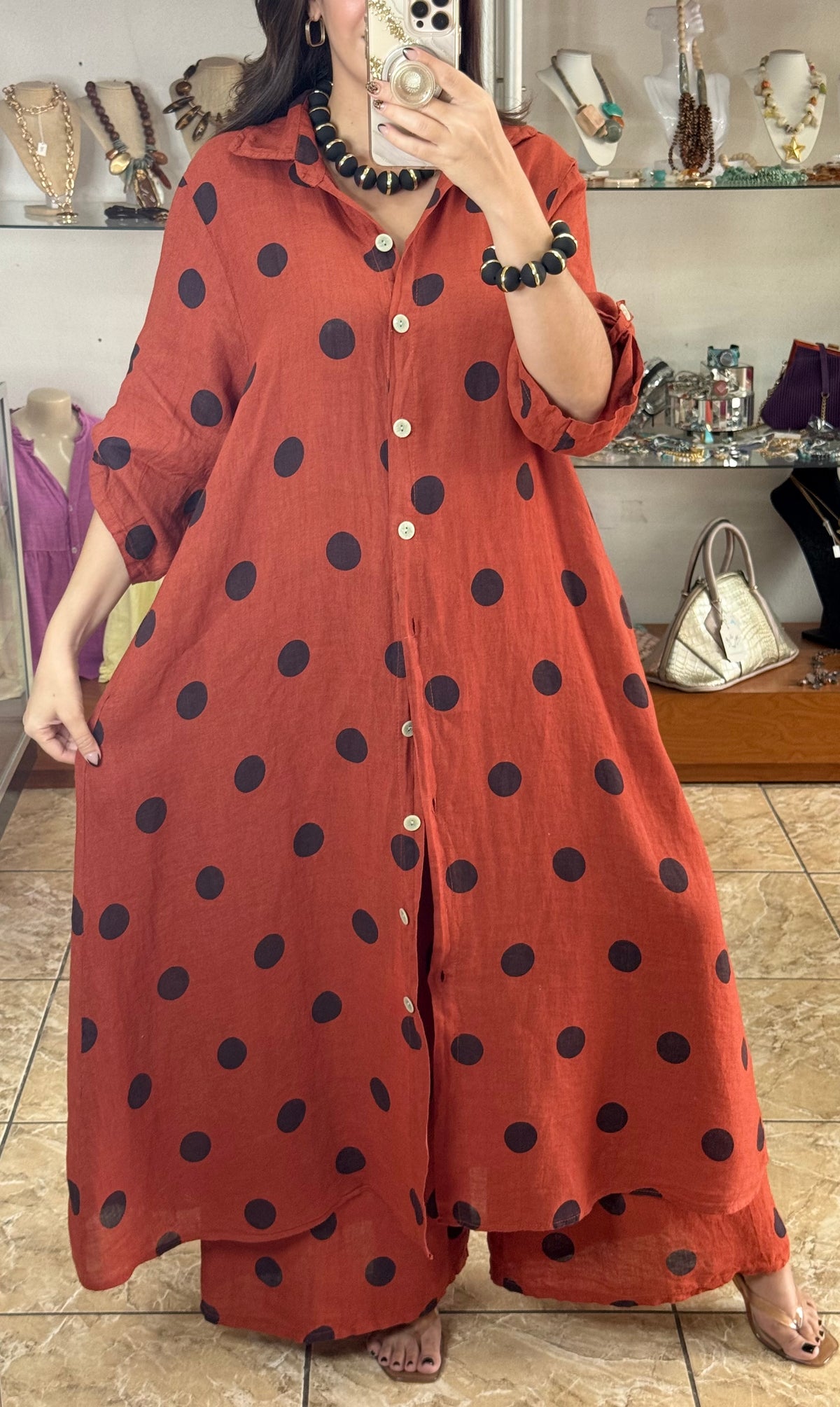 OS Polka Dots Dress/Top & Pants Set (NO RETURNS OR EXCHANGE)