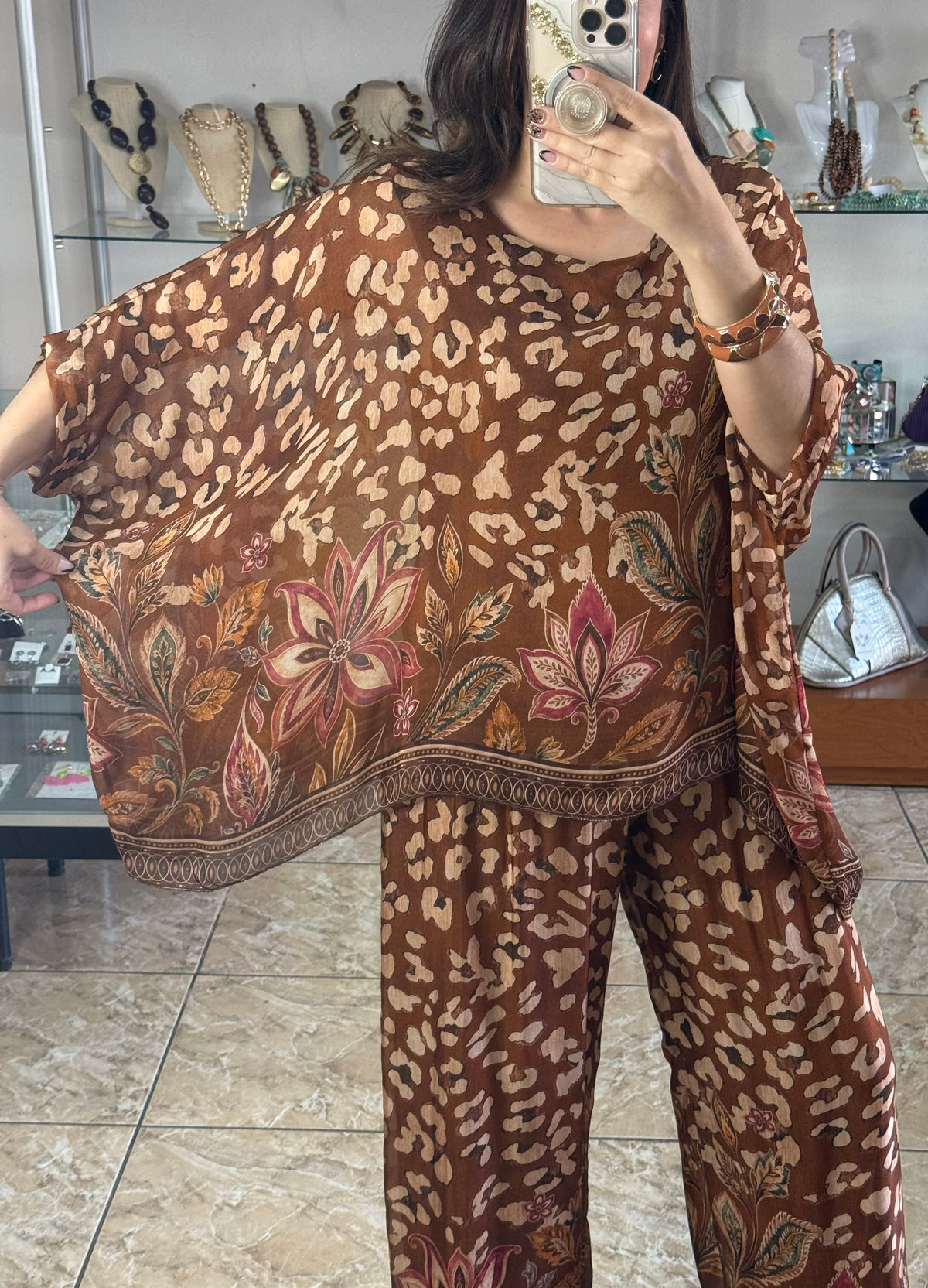 Leopard/Floral OS Silk Pant Set (NO RETURNS OR EXCHANGE)