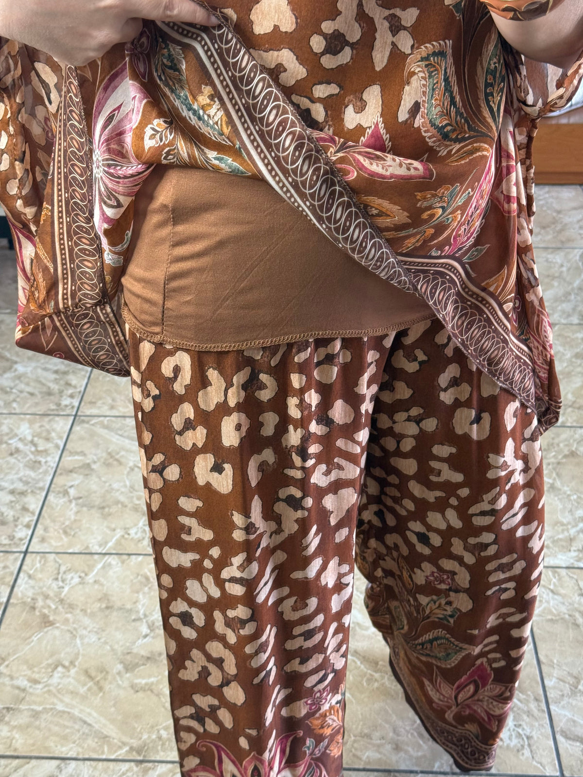 Leopard/Floral OS Silk Pant Set (NO RETURNS OR EXCHANGE)