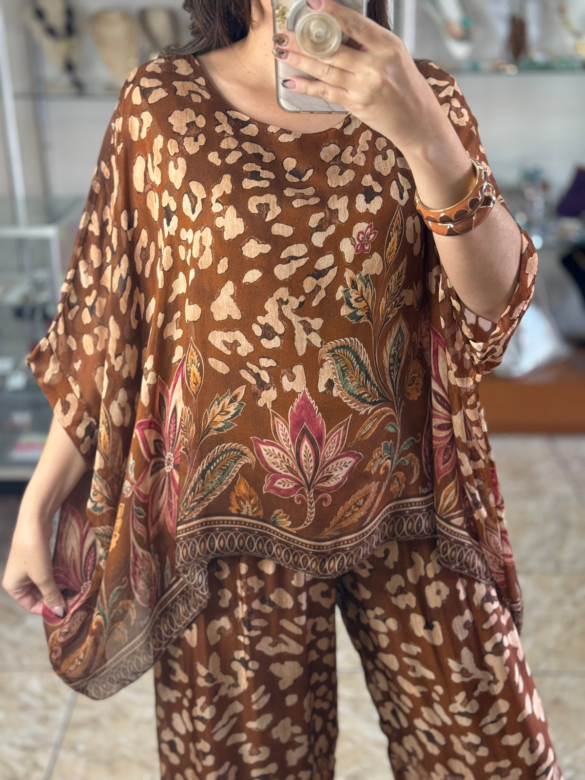 Leopard/Floral OS Silk Pant Set (NO RETURNS OR EXCHANGE)