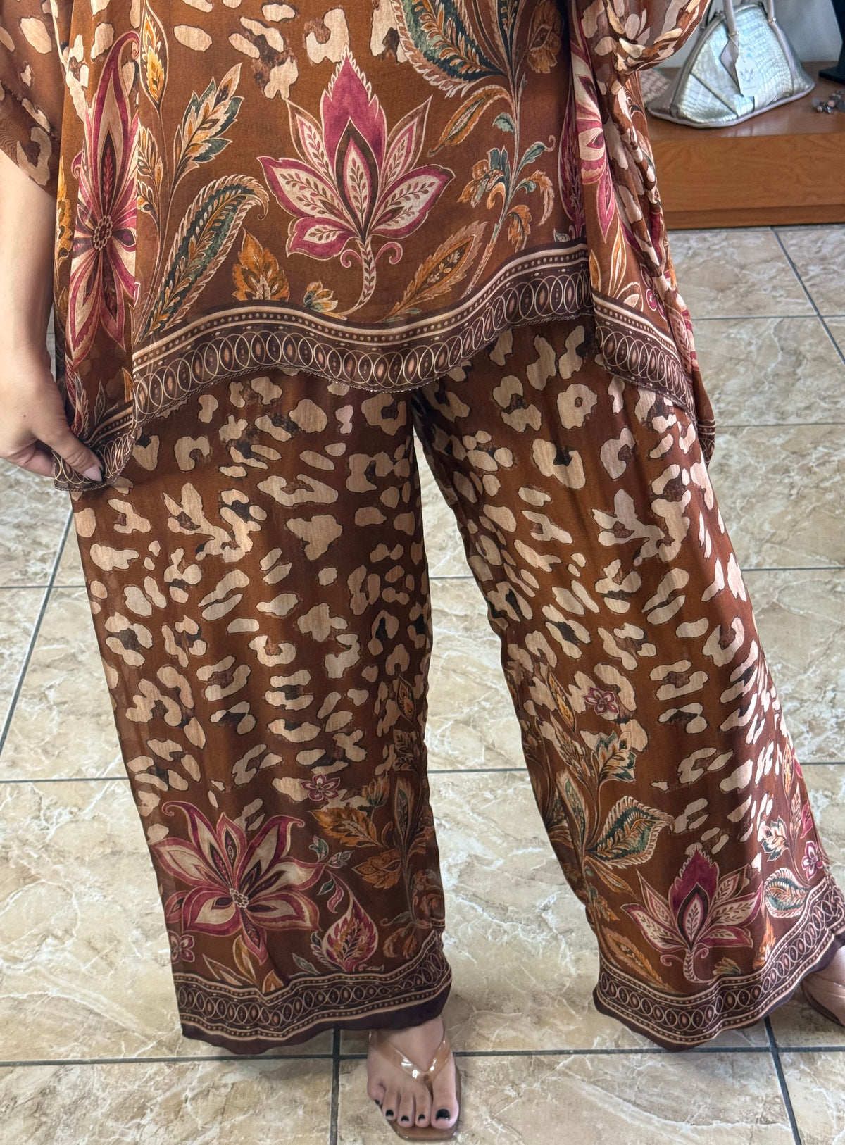Leopard/Floral OS Silk Pant Set (NO RETURNS OR EXCHANGE)