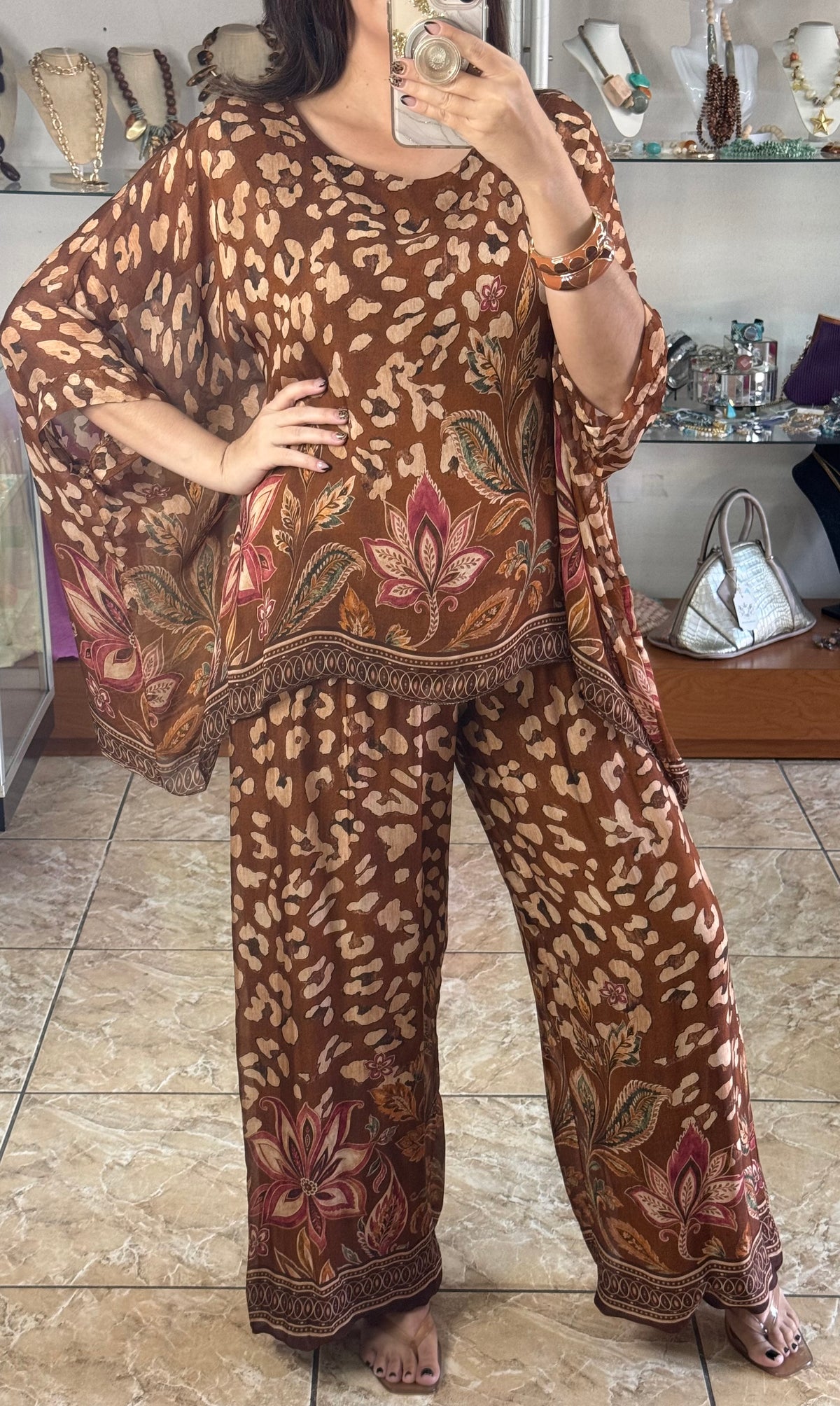 Leopard/Floral OS Silk Pant Set (NO RETURNS OR EXCHANGE)