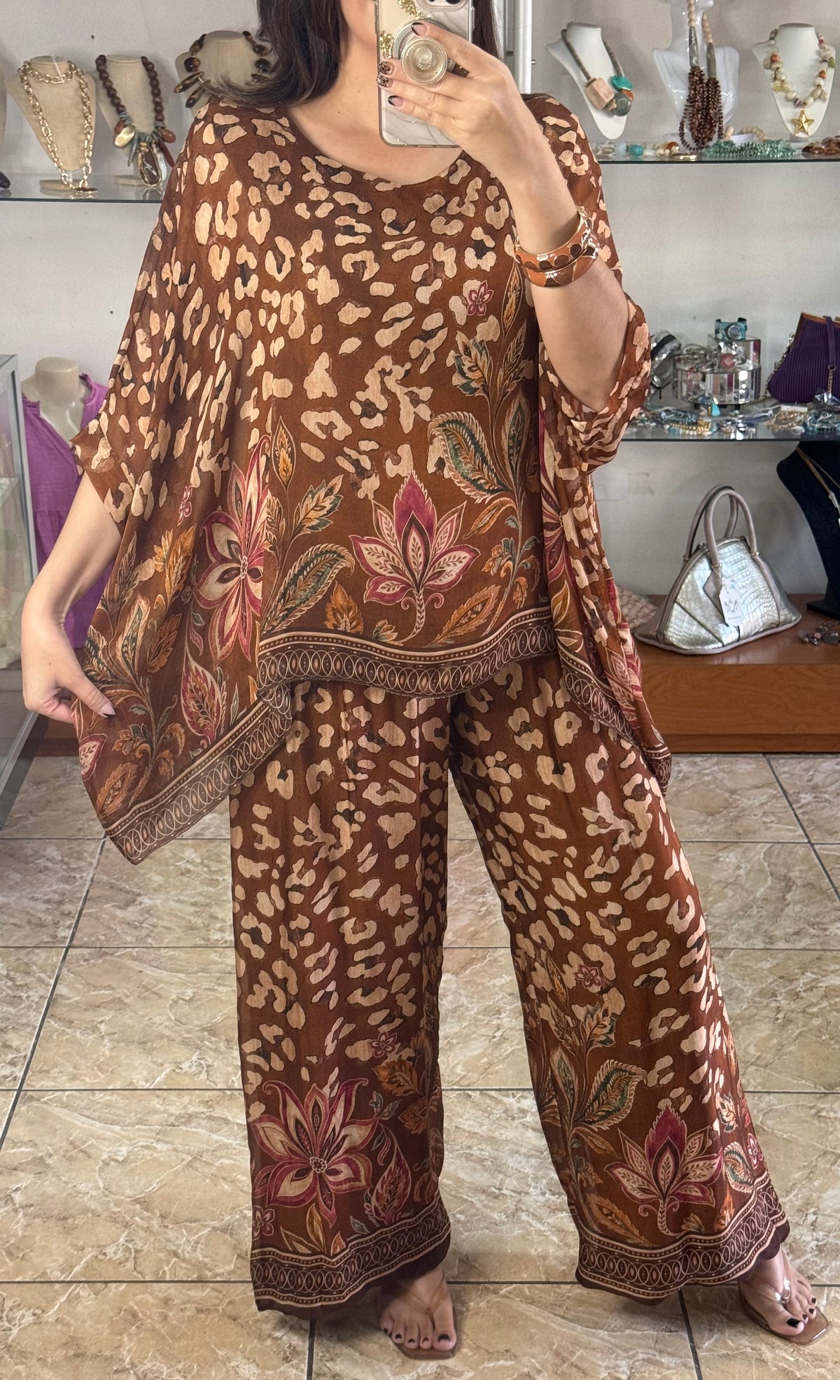 Leopard/Floral OS Silk Pant Set (NO RETURNS OR EXCHANGE)