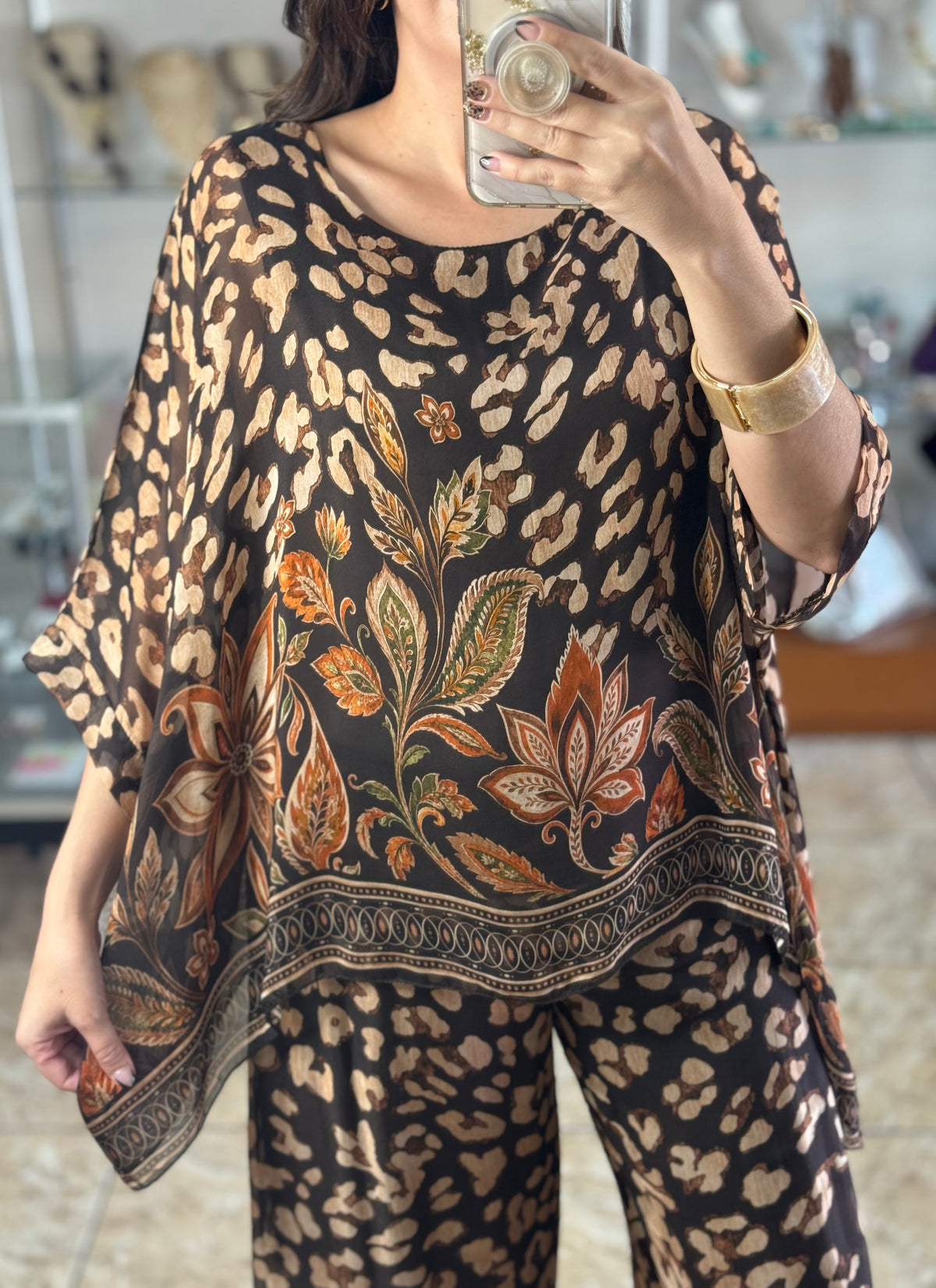 Leopard/Floral OS Silk Pant Set (NO RETURNS OR EXCHANGE)