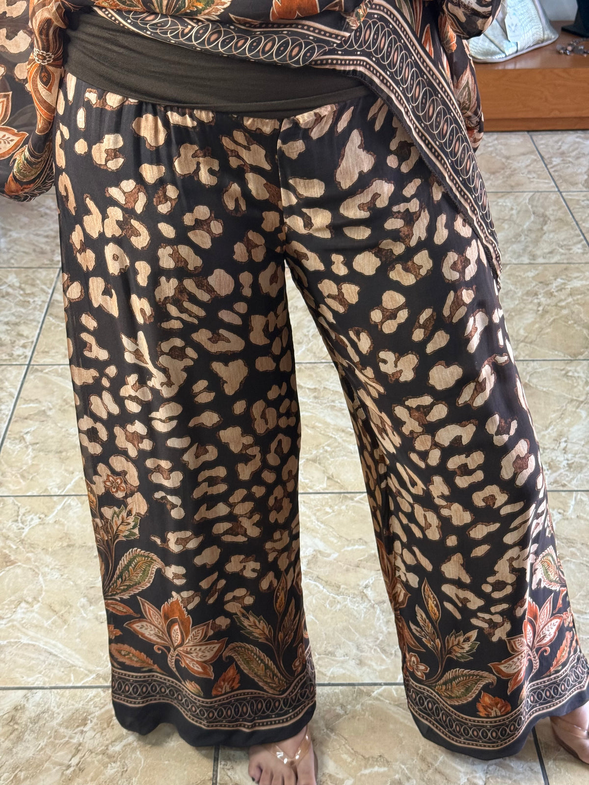 Leopard/Floral OS Silk Pant Set (NO RETURNS OR EXCHANGE)