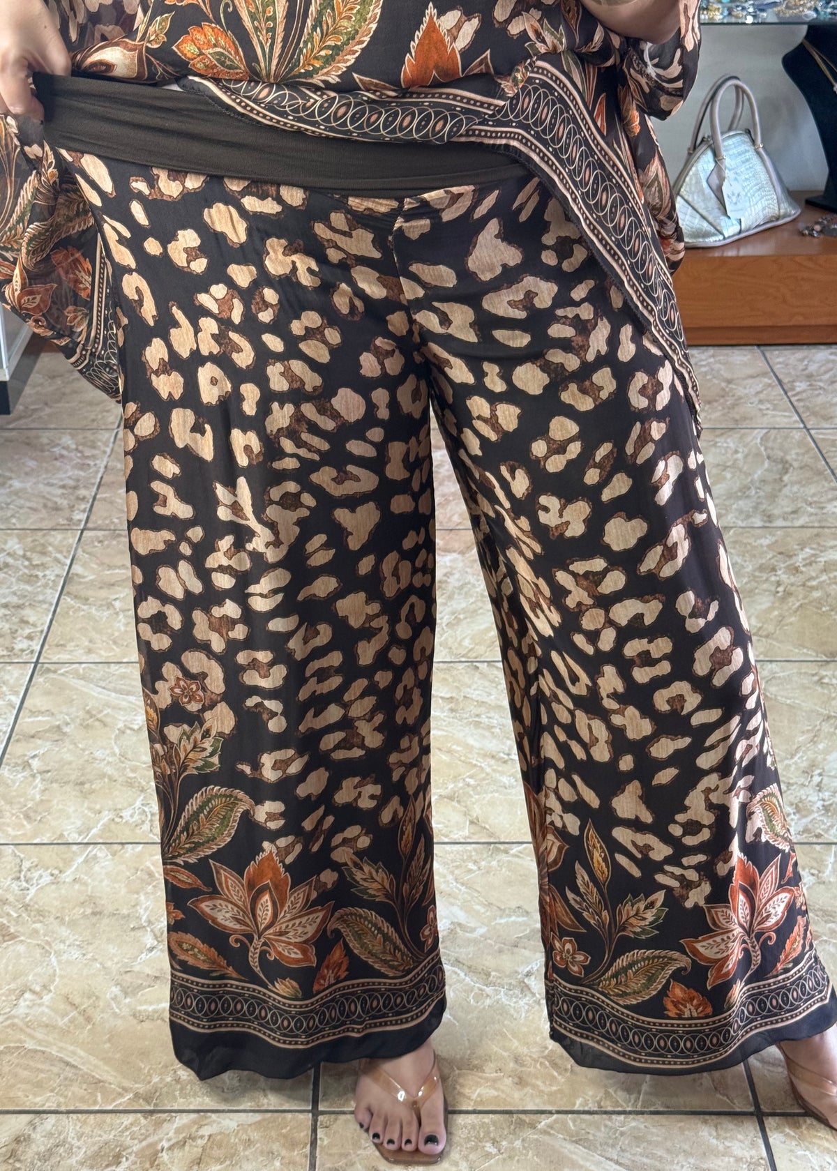Leopard/Floral OS Silk Pant Set (NO RETURNS OR EXCHANGE)