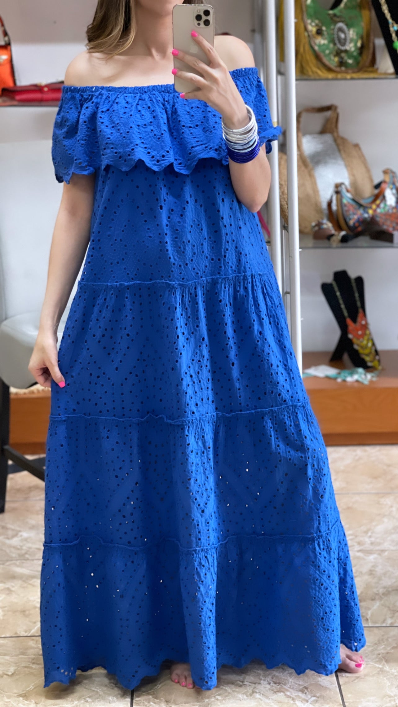 Off Shoulder Eyelet Dress