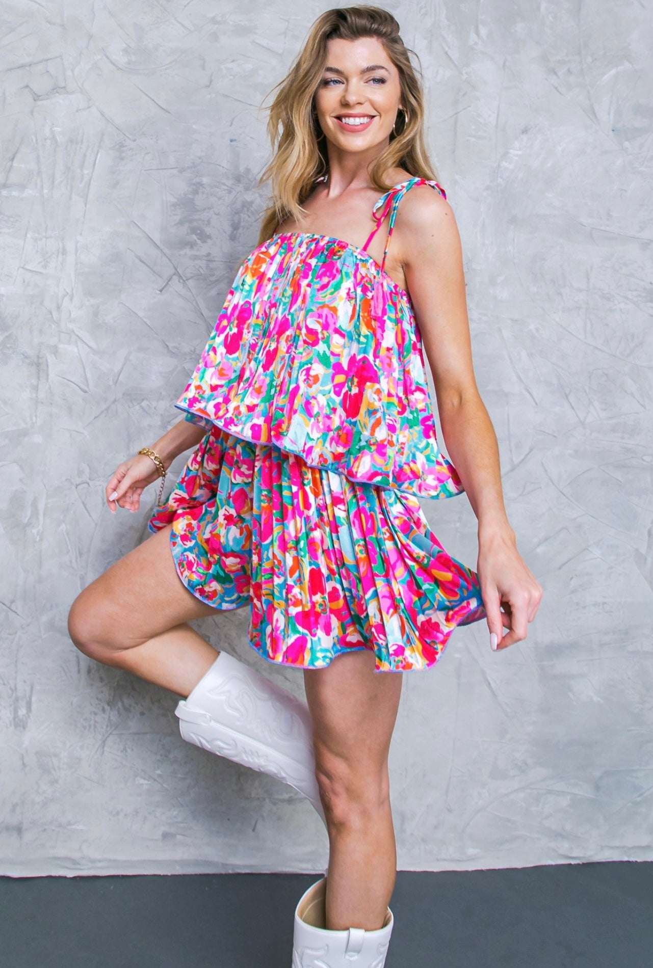 Floral Pleated Romper