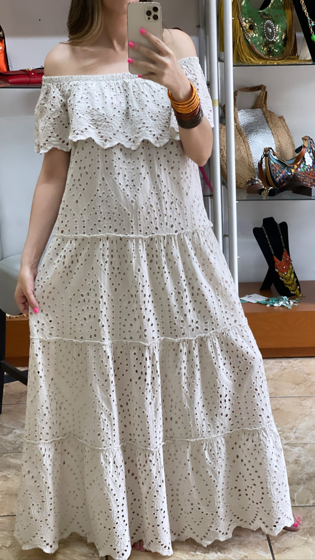 Off Shoulder Eyelet Dress