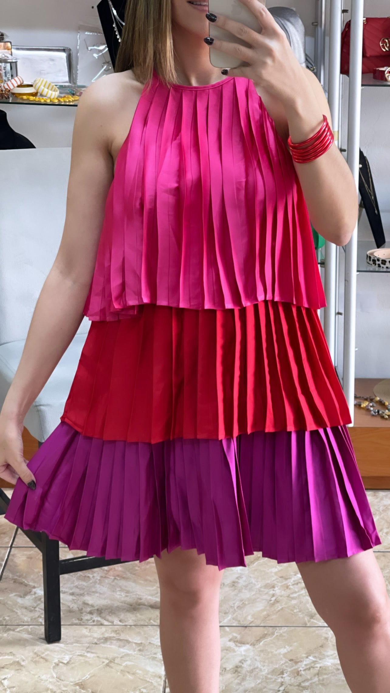 Color Block Pleated Dress