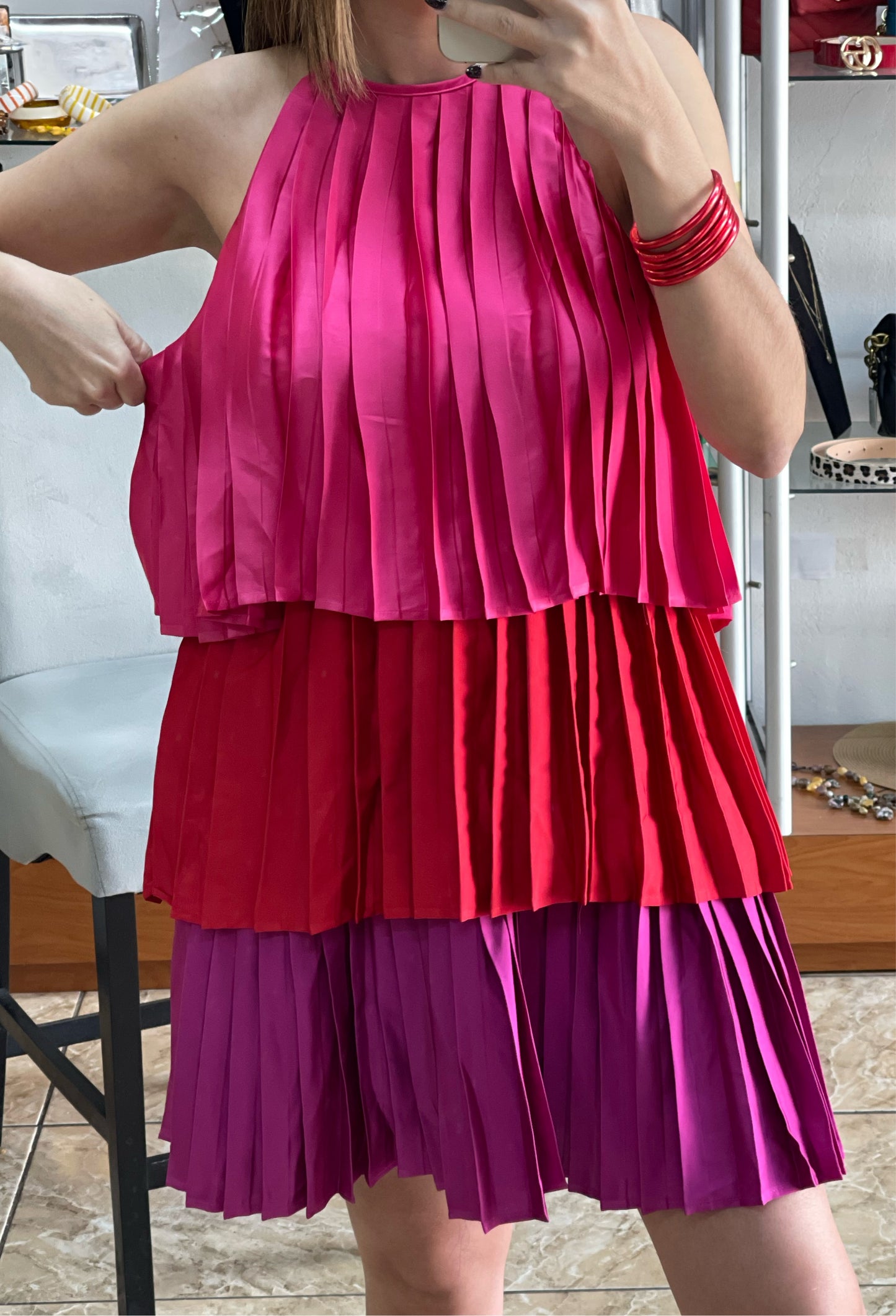 Color Block Pleated Dress