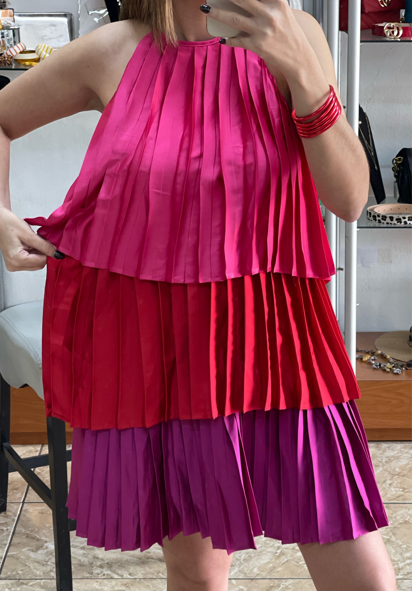 Color Block Pleated Dress